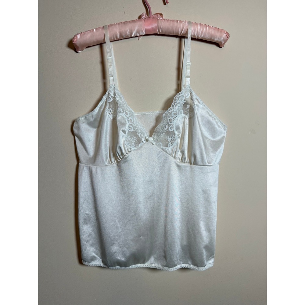 Vintage Gotham New York Ivory Lace Trim Camisole Top Antron III Nylon Large USA